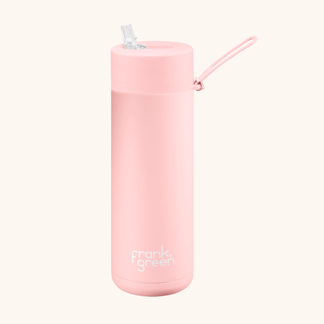 The best water bottle in Australia. Blush Frank Green 595ml Ceramic Water Bottle with Straw Pregnant Labour Birth Postpartum Essential - Dear Mama Store Australia. Free shipping available.