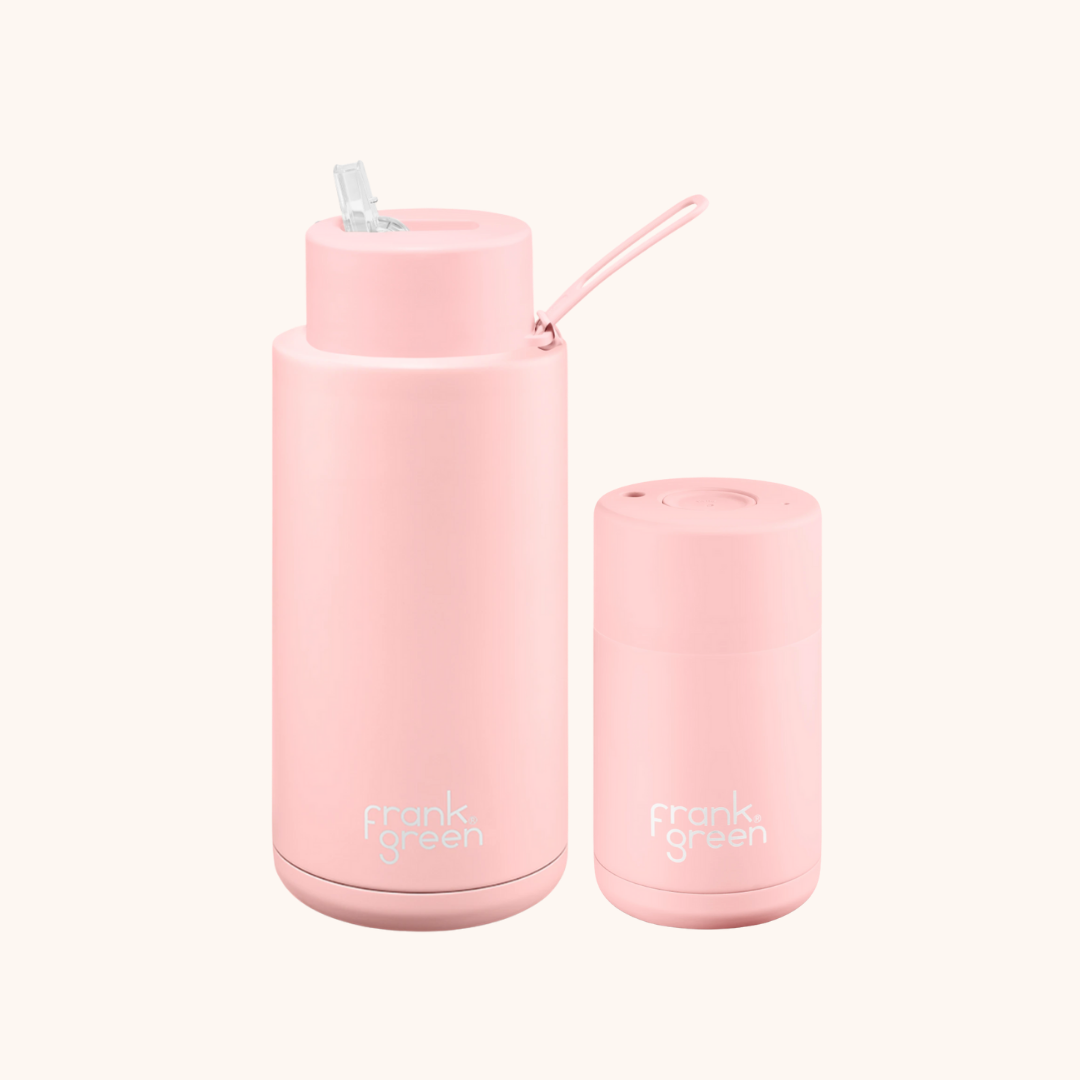 Best baby shower gift 2022. Present for first time mums Australia. The best water bottle and reusable cup in Australia. Blush Frank Green 1L Ceramic Water Bottle with Straw and reusable hot coffee cup. No leaks, no spills. Pregnant Labour Birth Postpartum Essential - Dear Mama Store Australia. Free shipping available.